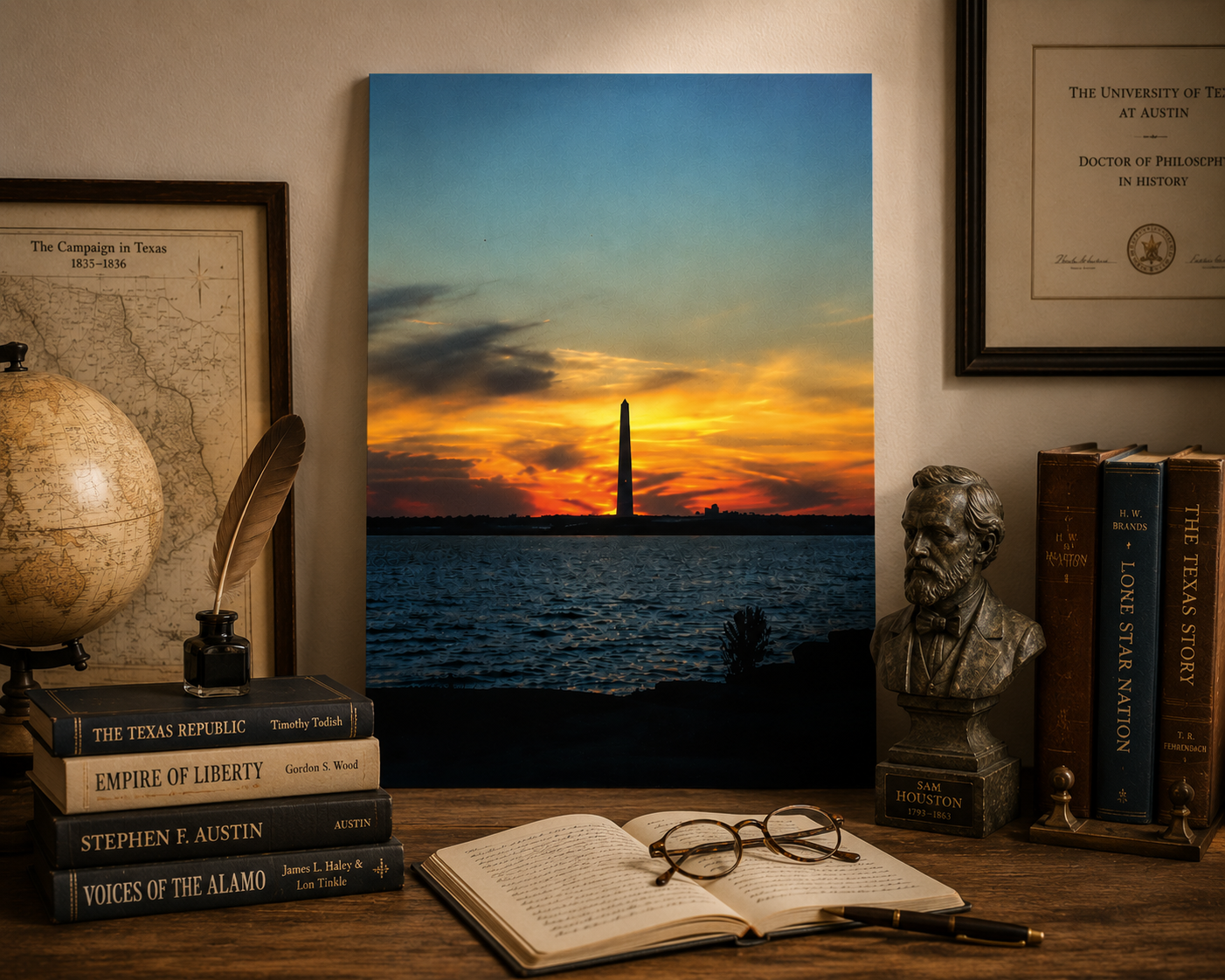 San Jacinto Monument at Sunset – Texas History Fine Art Print