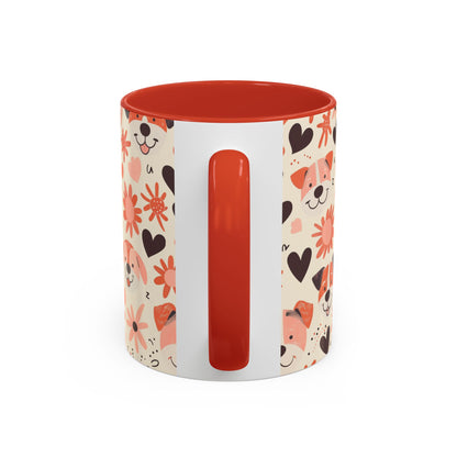 Sweet Puppy Mug, Peach and Cream Dog Lover Coffee Cup, Cute Floral Animal PatternDog Mom Gift