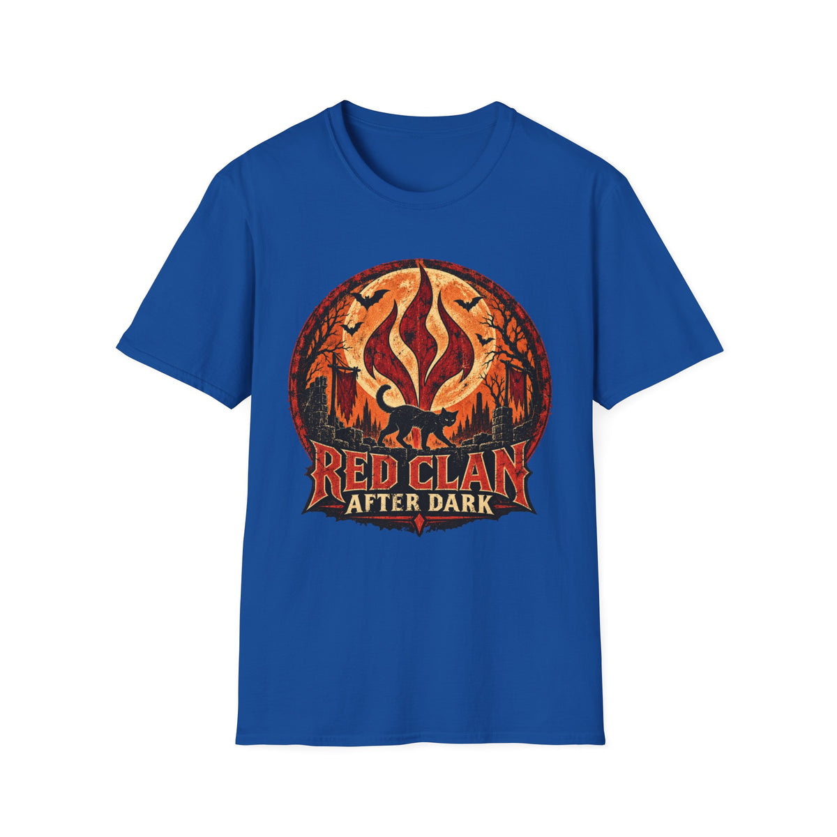 Red Clan After Dark Shirt, Black Cat Halloween Tee, Gothic Fantasy Shirt, Spooky Moon Graphic Tee, Dark Fantasy Halloween T-Shirt