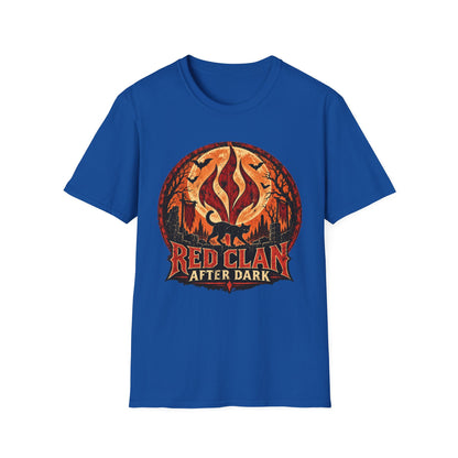 Red Clan After Dark Shirt, Black Cat Halloween Tee, Gothic Fantasy Shirt, Spooky Moon Graphic Tee, Dark Fantasy Halloween T-Shirt