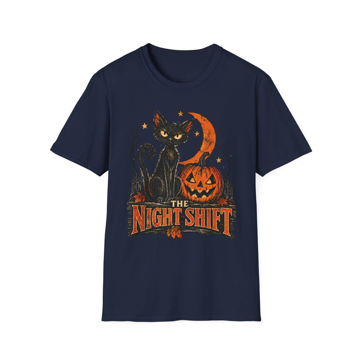 The Night Shift Black Cat Halloween Shirt, Vintage Halloween Cat T-Shirt, Retro Pumpkin Spooky Season Tee