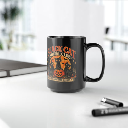 Black Cat Social Club Mug, Vintage Halloween Coffee Mug, Spooky Black Cat Gift, Retro Halloween Cat Mug