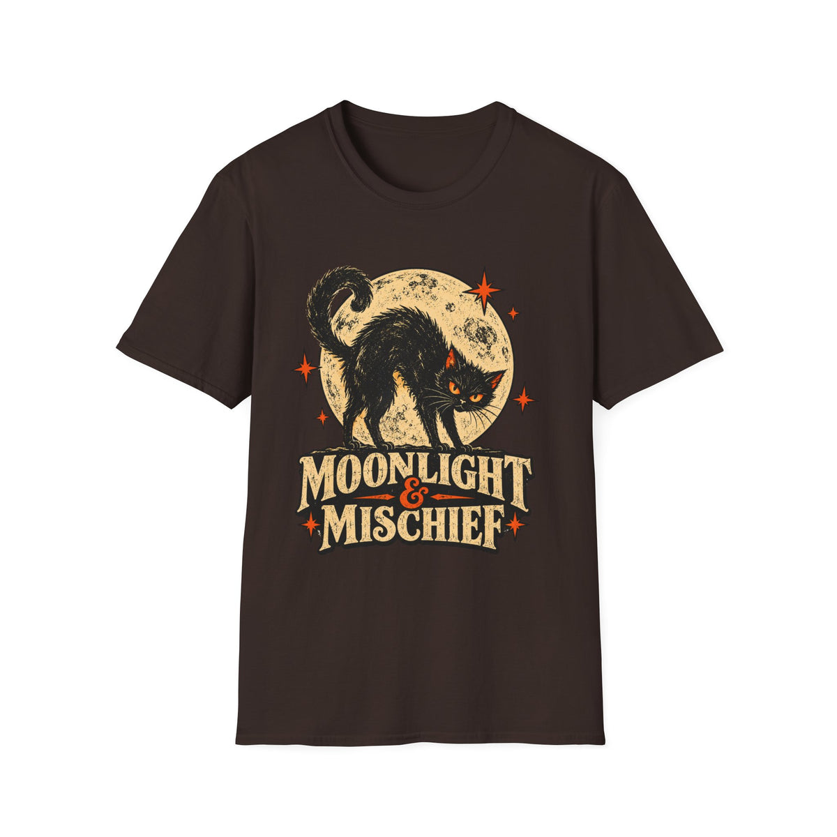 Moonlight & Mischief Black Cat Halloween Shirt, Vintage Halloween Cat Tee, Retro Spooky Moon T-Shirt, Gothic Cat Lover Gift