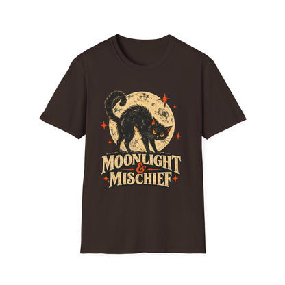 Moonlight & Mischief Black Cat Halloween Shirt, Vintage Halloween Cat Tee, Retro Spooky Moon T-Shirt, Gothic Cat Lover Gift