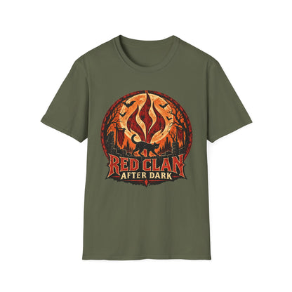 Red Clan After Dark Shirt, Black Cat Halloween Tee, Gothic Fantasy Shirt, Spooky Moon Graphic Tee, Dark Fantasy Halloween T-Shirt