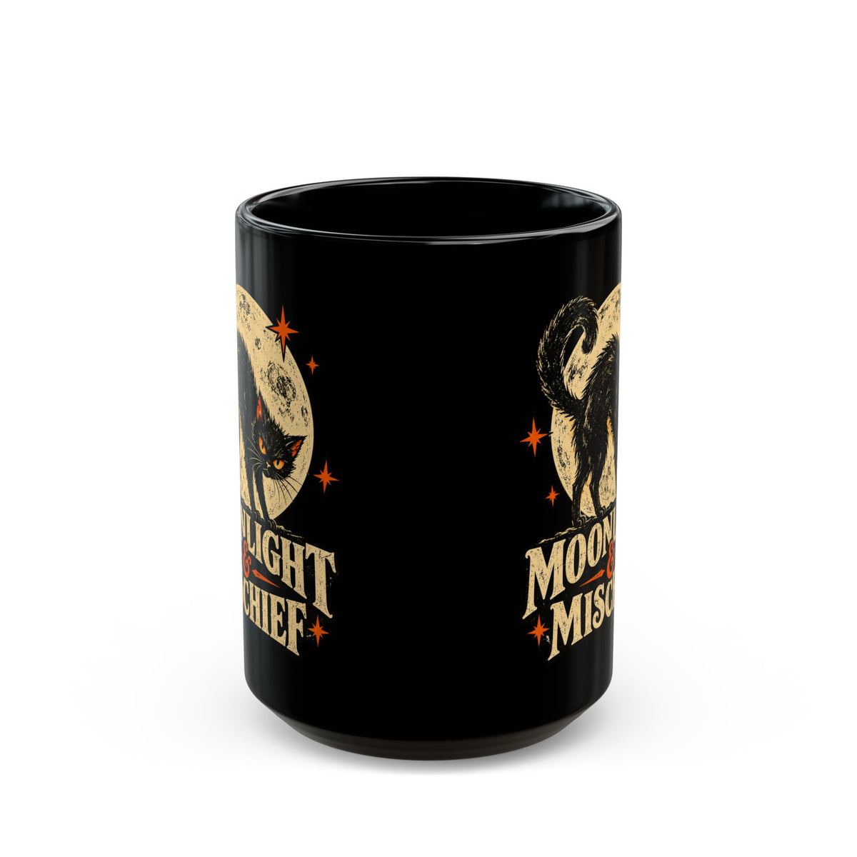 Moonlight & Mischief Black Cat Mug, Vintage Halloween Coffee Mug, Spooky Cat Gift, Retro Halloween Mug
