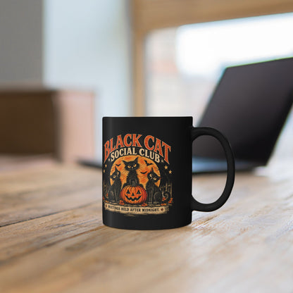 Black Cat Social Club Mug, Vintage Halloween Coffee Mug, Spooky Black Cat Gift, Retro Halloween Cat Mug