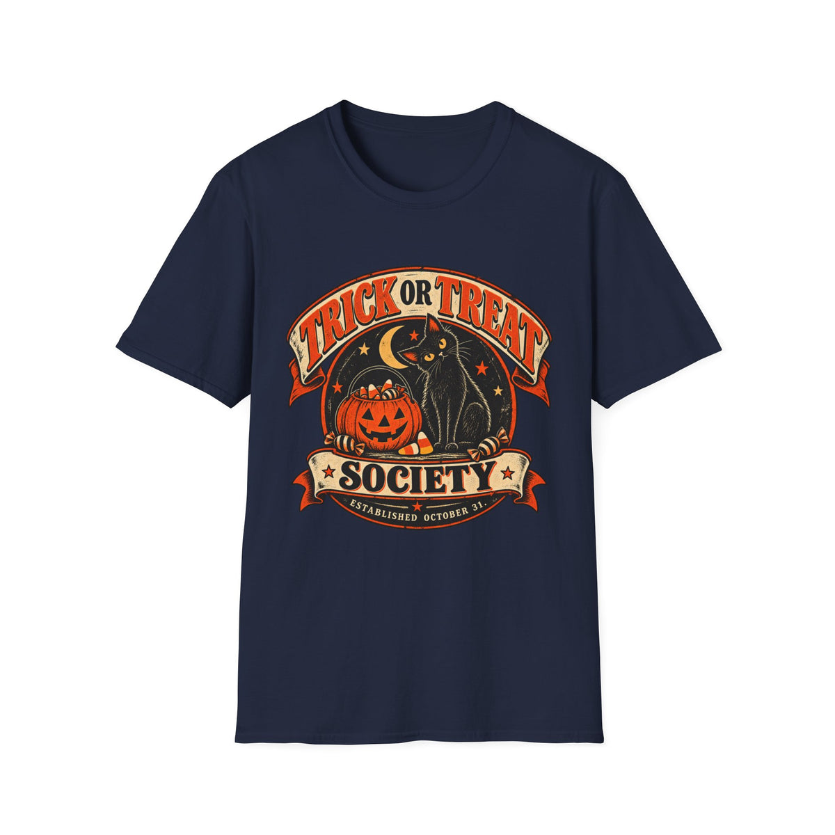 Trick or Treat Society Halloween Shirt, Vintage Black Cat T-Shirt, Retro Pumpkin Halloween Tee, Spooky Season Shirt