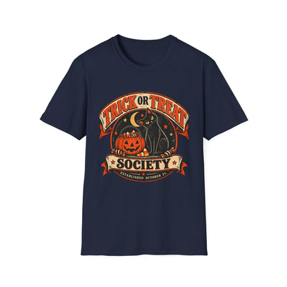 Trick or Treat Society Halloween Shirt, Vintage Black Cat T-Shirt, Retro Pumpkin Halloween Tee, Spooky Season Shirt