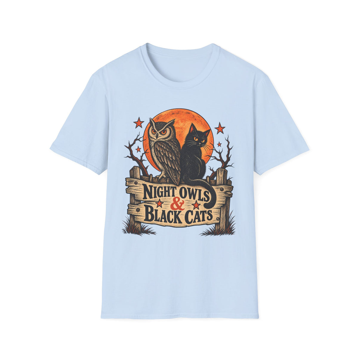 Night Owls & Black Cats Halloween Shirt, Vintage Owl and Cat T-Shirt, Retro Halloween Moon Tee, Spooky Animal Lover Shirt