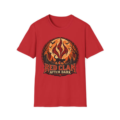 Red Clan After Dark Shirt, Black Cat Halloween Tee, Gothic Fantasy Shirt, Spooky Moon Graphic Tee, Dark Fantasy Halloween T-Shirt