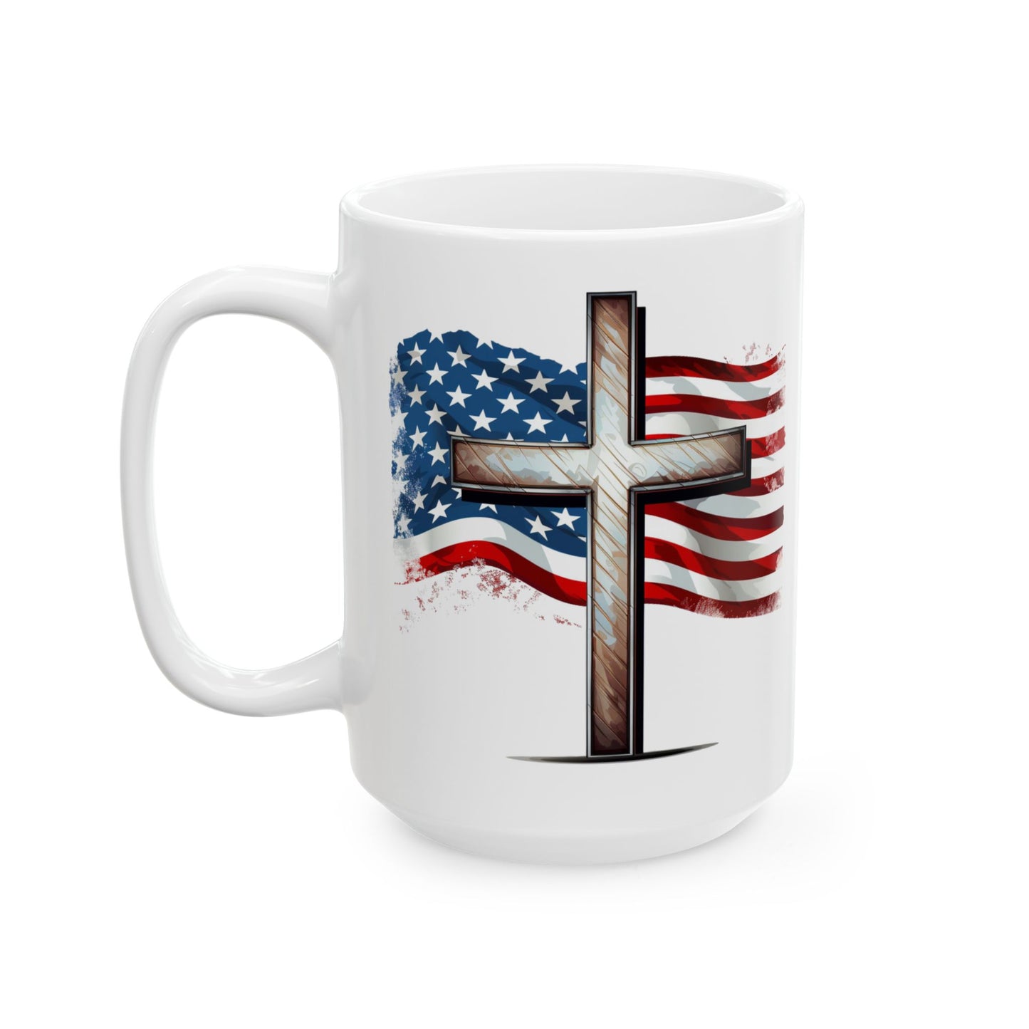 Faith & Freedom Mug, American Flag and Cross, Christian Patriot Coffee Cup, Inspirational USA Gift, God Bless America Mug