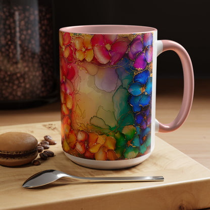 Vibrant Geode Heart Mug, Alcohol Ink Abstract Rainbow Coffee Cup, Colorful Crystal Art Design, Positive Energy Gift, Artistic Boho Mug