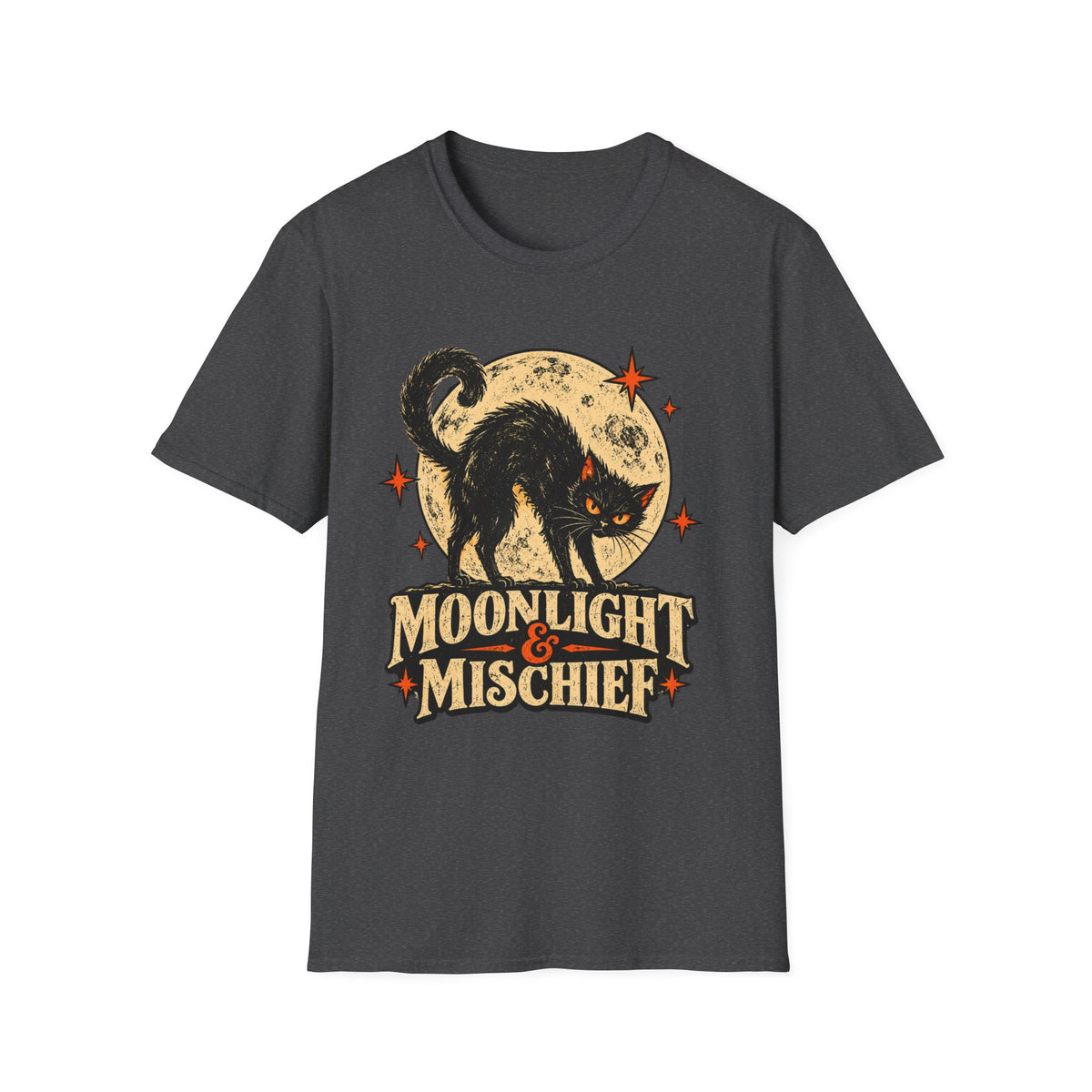 Moonlight & Mischief Black Cat Halloween Shirt, Vintage Halloween Cat Tee, Retro Spooky Moon T-Shirt, Gothic Cat Lover Gift