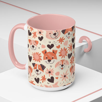Sweet Puppy Mug, Peach and Cream Dog Lover Coffee Cup, Cute Floral Animal PatternDog Mom Gift