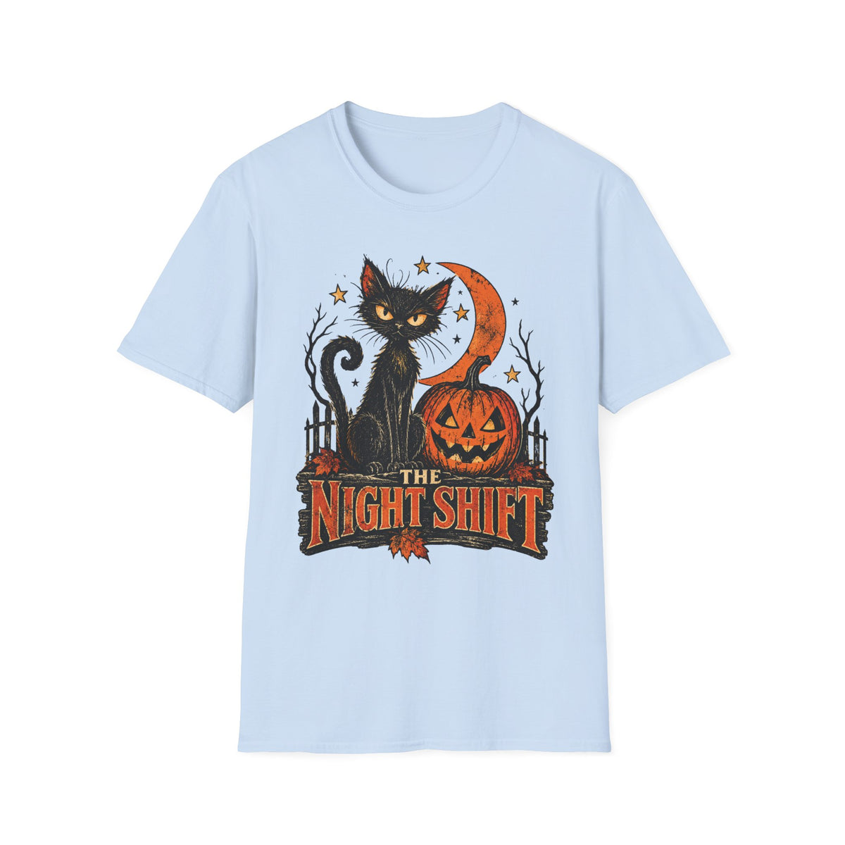 The Night Shift Black Cat Halloween Shirt, Vintage Halloween Cat T-Shirt, Retro Pumpkin Spooky Season Tee
