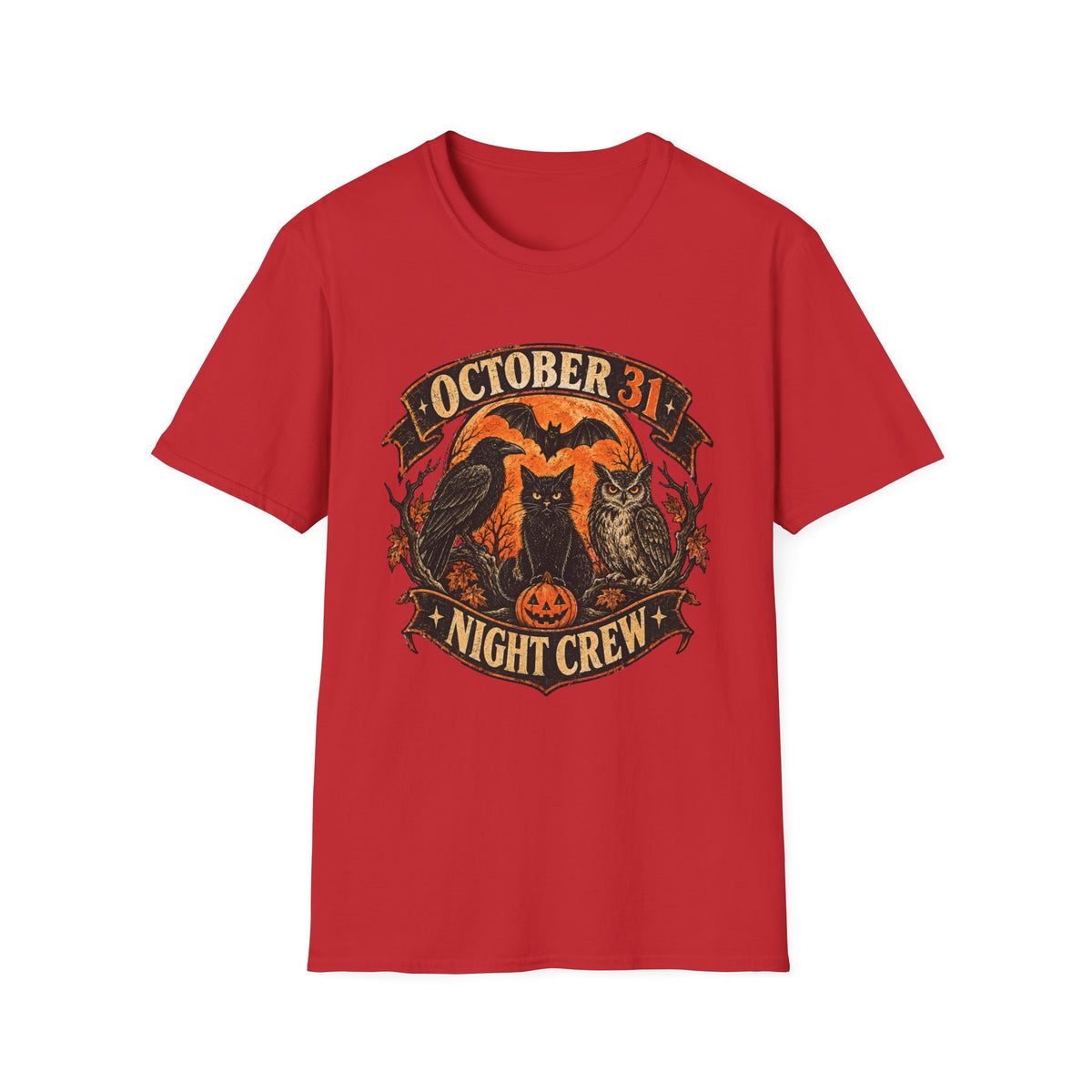 October 31 Night Crew Shirt, Vintage Halloween Graphic Tee, Black Cat Raven Owl Bat Shirt, Spooky Fall T-Shirt, Halloween Night Crew