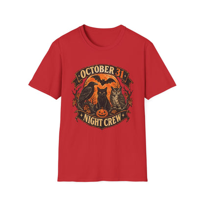October 31 Night Crew Shirt, Vintage Halloween Graphic Tee, Black Cat Raven Owl Bat Shirt, Spooky Fall T-Shirt, Halloween Night Crew