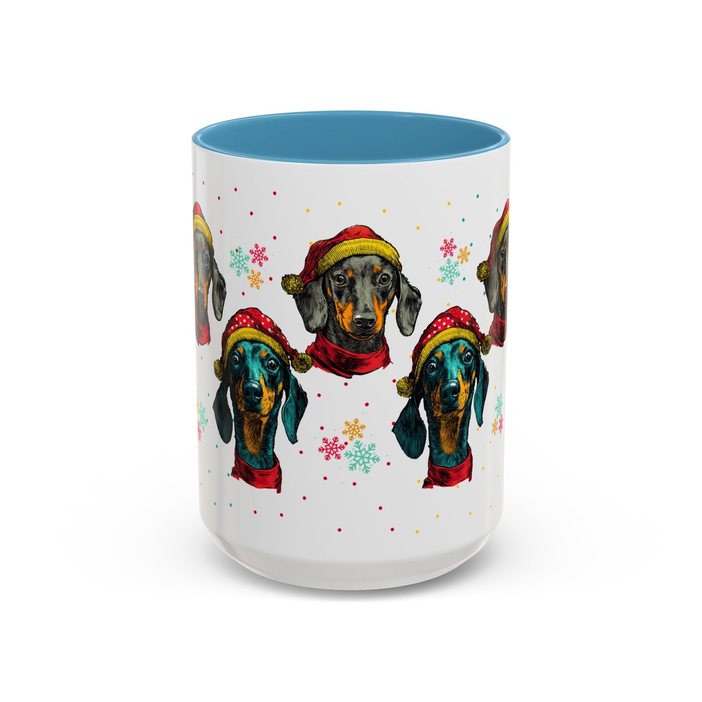 Dachshund Christmas Mug - Holiday Wiener Dog Cup - Cute Doxie Dog Lover Gift - Santa Hat Dachshund Coffee Mug - Colorful Dog Art Mug