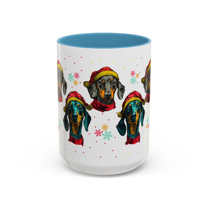 Dachshund Christmas Mug - Holiday Wiener Dog Cup - Cute Doxie Dog Lover Gift - Santa Hat Dachshund Coffee Mug - Colorful Dog Art Mug