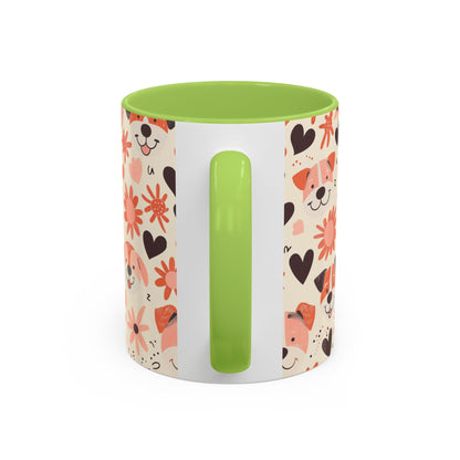 Sweet Puppy Mug, Peach and Cream Dog Lover Coffee Cup, Cute Floral Animal PatternDog Mom Gift