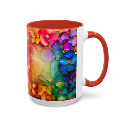 Vibrant Geode Heart Mug, Alcohol Ink Abstract Rainbow Coffee Cup, Colorful Crystal Art Design, Positive Energy Gift, Artistic Boho Mug