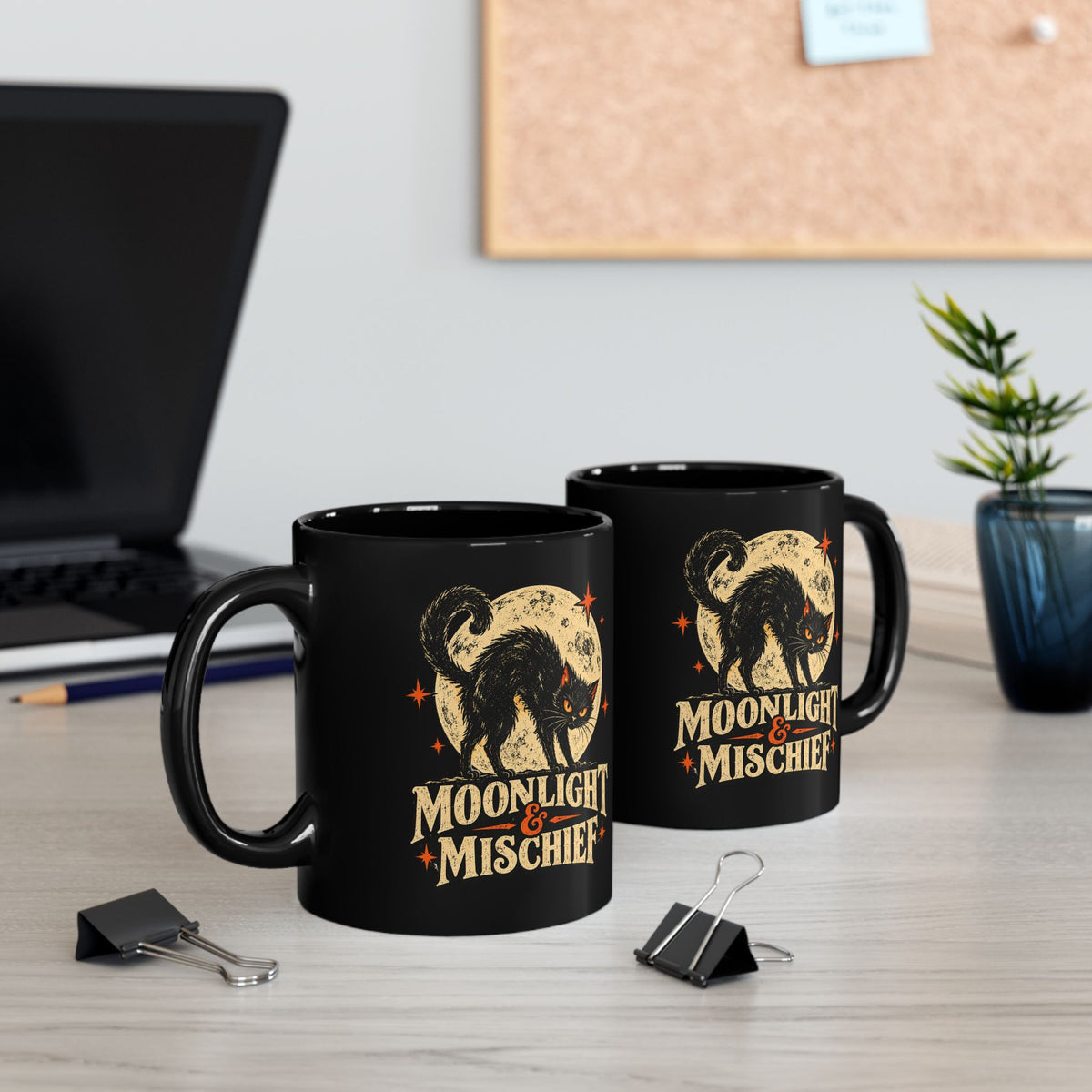 Moonlight & Mischief Black Cat Mug, Vintage Halloween Coffee Mug, Spooky Cat Gift, Retro Halloween Mug