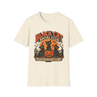 Black Cat Social Club Halloween Shirt, Vintage Black Cat T-Shirt, Retro Halloween Pumpkin Tee, Spooky Cat Lover Shirt