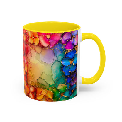 Vibrant Geode Heart Mug, Alcohol Ink Abstract Rainbow Coffee Cup, Colorful Crystal Art Design, Positive Energy Gift, Artistic Boho Mug