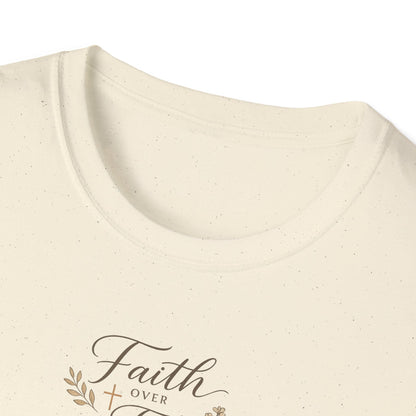 Faith Over Fear Womens Christian T-Shirt  Elegant Minimal Faith Tee  Botanical Cross Inspirational Shirt