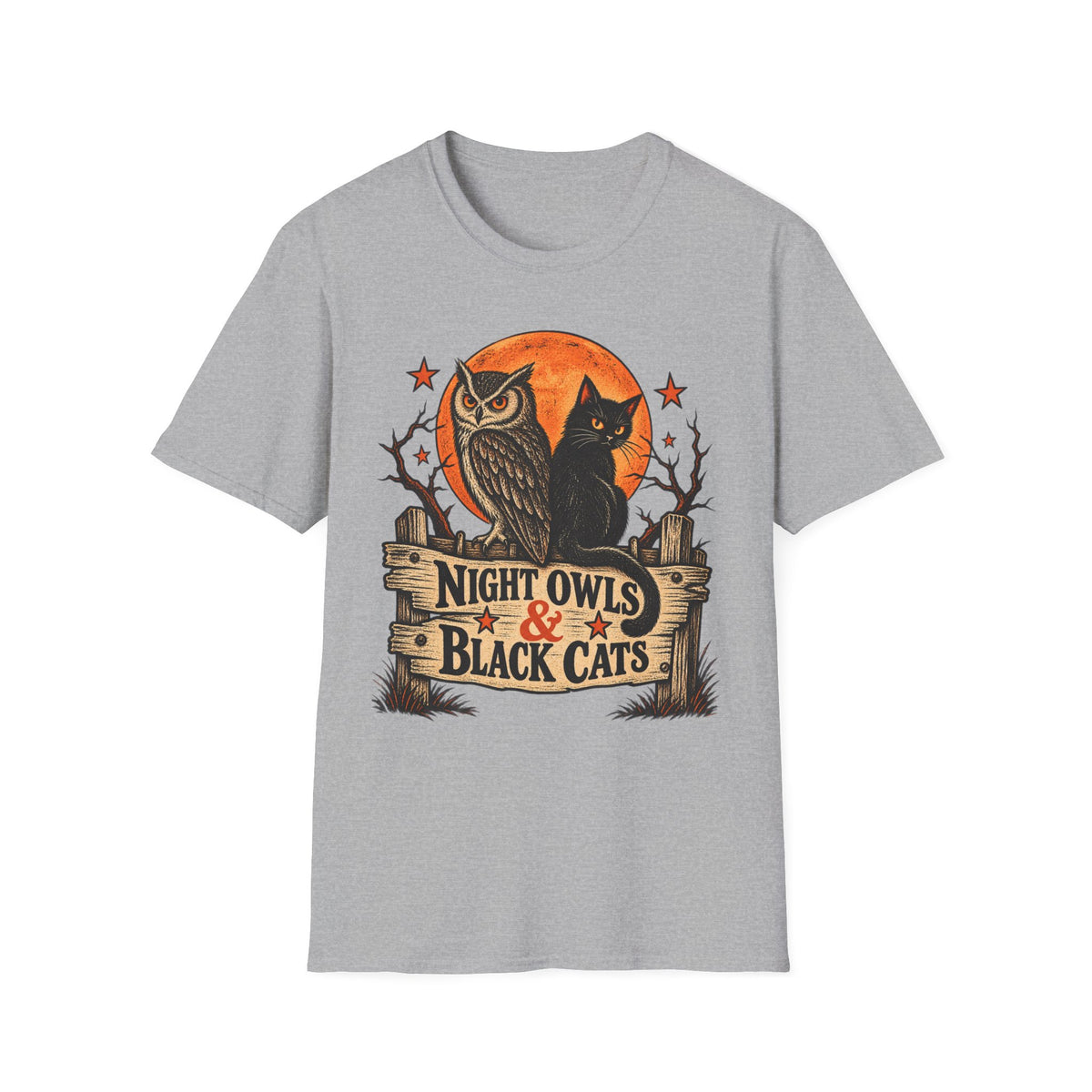 Night Owls & Black Cats Halloween Shirt, Vintage Owl and Cat T-Shirt, Retro Halloween Moon Tee, Spooky Animal Lover Shirt