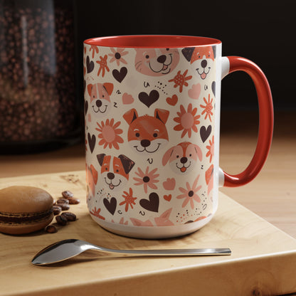 Sweet Puppy Mug, Peach and Cream Dog Lover Coffee Cup, Cute Floral Animal PatternDog Mom Gift
