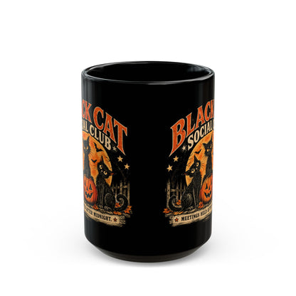 Black Cat Social Club Mug, Vintage Halloween Coffee Mug, Spooky Black Cat Gift, Retro Halloween Cat Mug