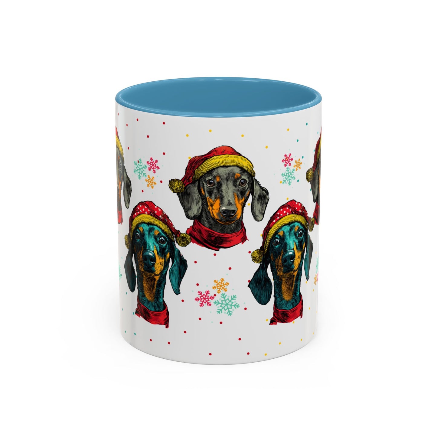 Dachshund Christmas Mug - Holiday Wiener Dog Cup - Cute Doxie Dog Lover Gift - Santa Hat Dachshund Coffee Mug - Colorful Dog Art Mug