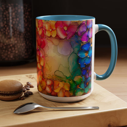 Vibrant Geode Heart Mug, Alcohol Ink Abstract Rainbow Coffee Cup, Colorful Crystal Art Design, Positive Energy Gift, Artistic Boho Mug