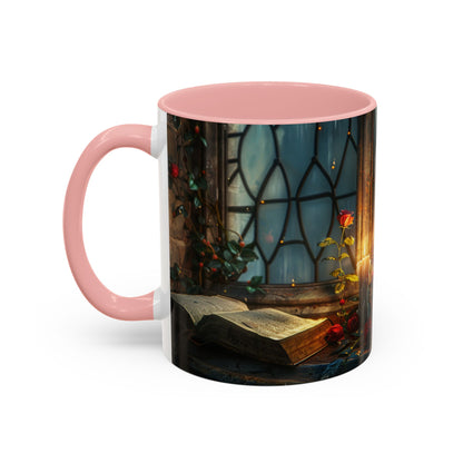 Candlelight Study Mug, Gothic Book and Roses Coffee Cup, Cozy Dark Academia Library Gift, Anniversary, Soft Atmosphere