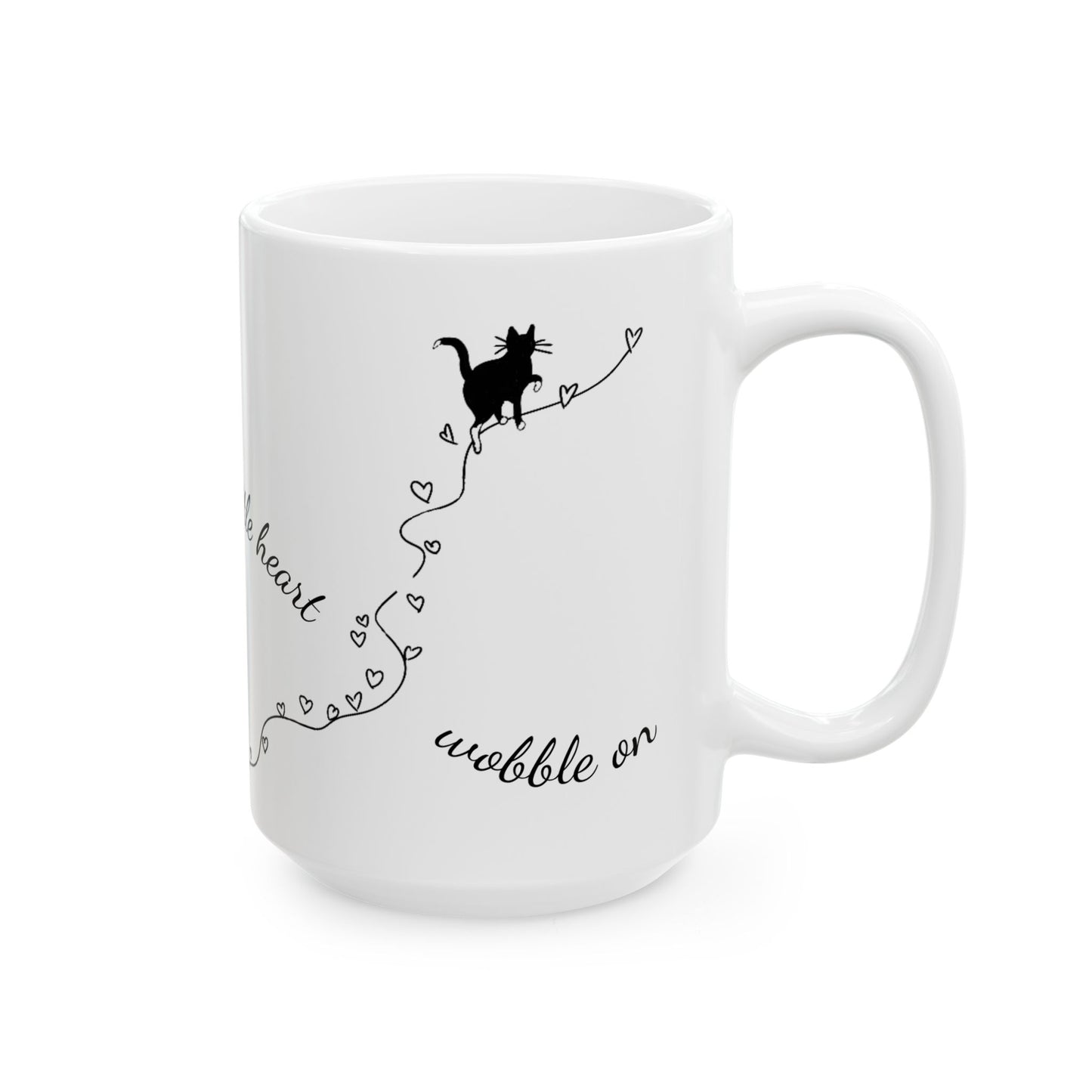 Wobbly Cat Awareness Mug - Print of Hand-Drawn Line Art, Cerebellar Hypoplasia Support, Minimalist Kitten Coffee Cup