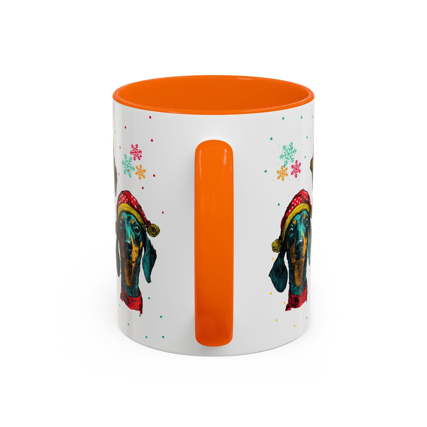 Dachshund Christmas Mug - Holiday Wiener Dog Cup - Cute Doxie Dog Lover Gift - Santa Hat Dachshund Coffee Mug - Colorful Dog Art Mug