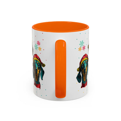 Dachshund Christmas Mug - Holiday Wiener Dog Cup - Cute Doxie Dog Lover Gift - Santa Hat Dachshund Coffee Mug - Colorful Dog Art Mug