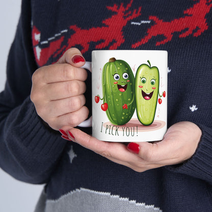 I Pick You Mug – Cute Pickle Valentine Gift – Funny Pun Coffee Cup
