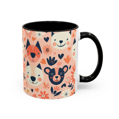Whimsical Woodland Animals Mug, Cute Fox & Bear Coffee Cup, Peach and Navy Forest Friends Gift