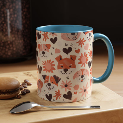 Sweet Puppy Mug, Peach and Cream Dog Lover Coffee Cup, Cute Floral Animal PatternDog Mom Gift