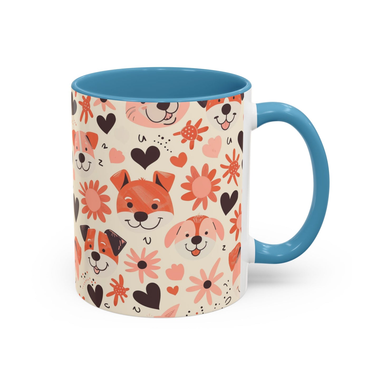 Sweet Puppy Mug, Peach and Cream Dog Lover Coffee Cup, Cute Floral Animal PatternDog Mom Gift