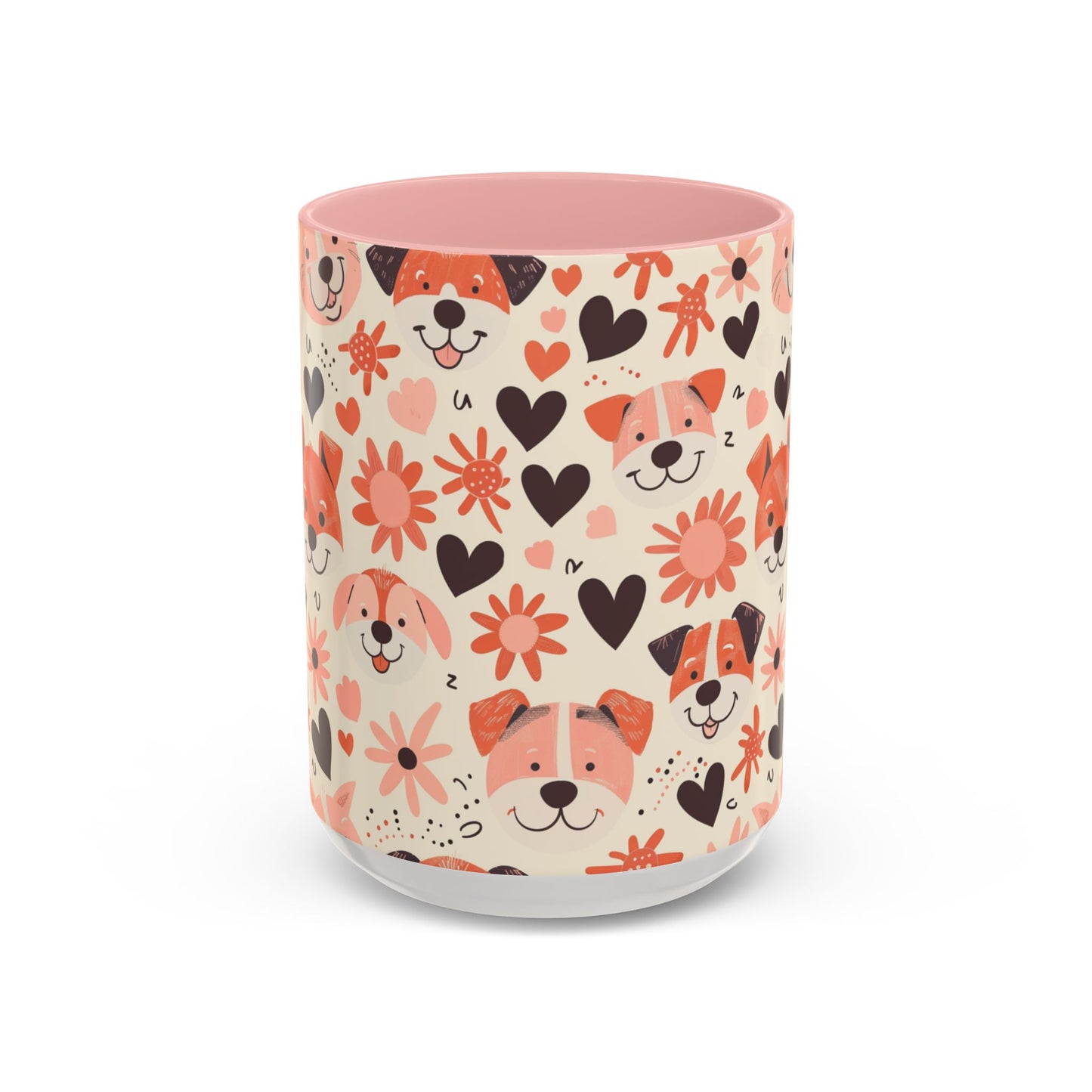 Sweet Puppy Mug, Peach and Cream Dog Lover Coffee Cup, Cute Floral Animal PatternDog Mom Gift