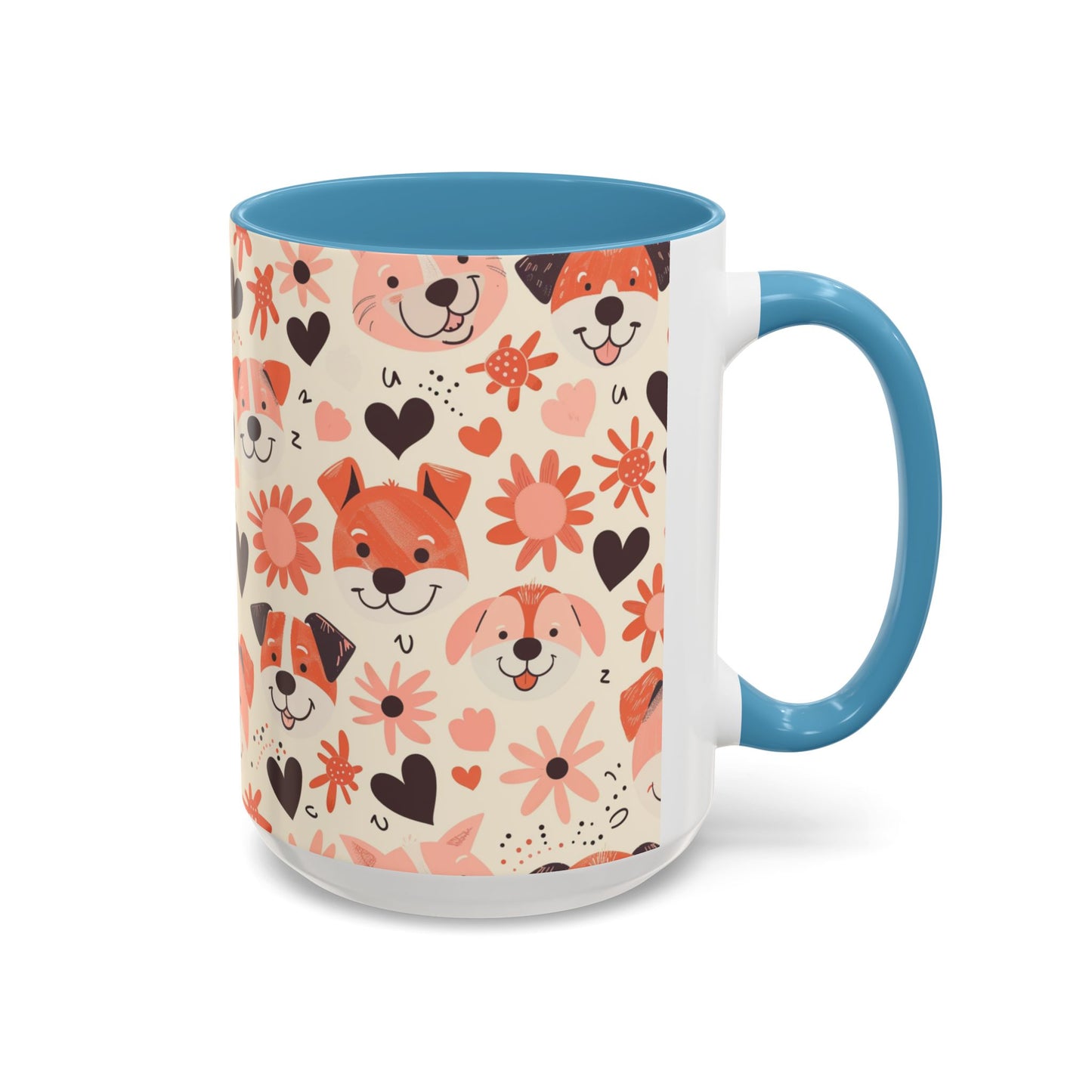 Sweet Puppy Mug, Peach and Cream Dog Lover Coffee Cup, Cute Floral Animal PatternDog Mom Gift