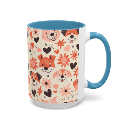 Sweet Puppy Mug, Peach and Cream Dog Lover Coffee Cup, Cute Floral Animal PatternDog Mom Gift