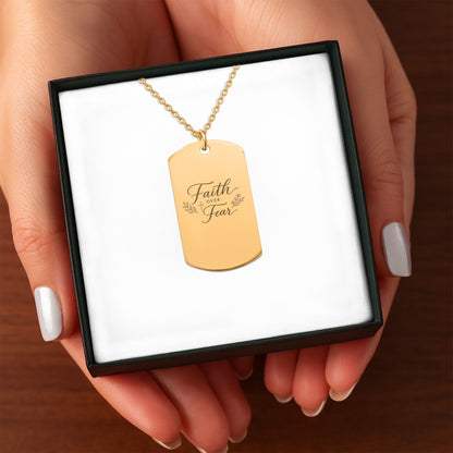 Faith Over Fear Dog Tag Necklace | Christian Inspirational Pendant | Faith Jewelry Gift