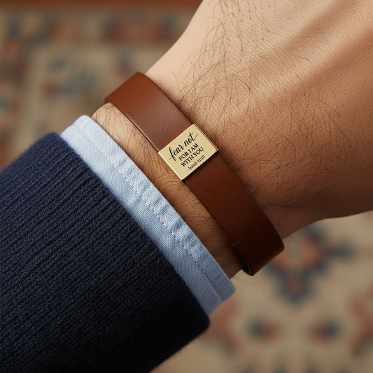 Fear Not For I Am With You Isaiah 41:10 Leather Scripture Bracelet Christian Encouragement Gift