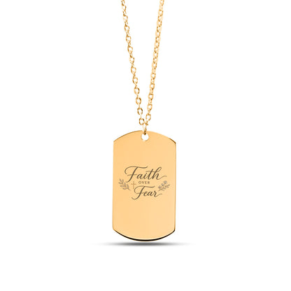 Faith Over Fear Dog Tag Necklace | Christian Inspirational Pendant | Faith Jewelry Gift