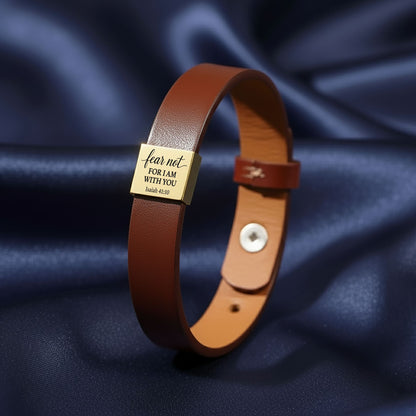 Fear Not For I Am With You Isaiah 41:10 Leather Scripture Bracelet Christian Encouragement Gift